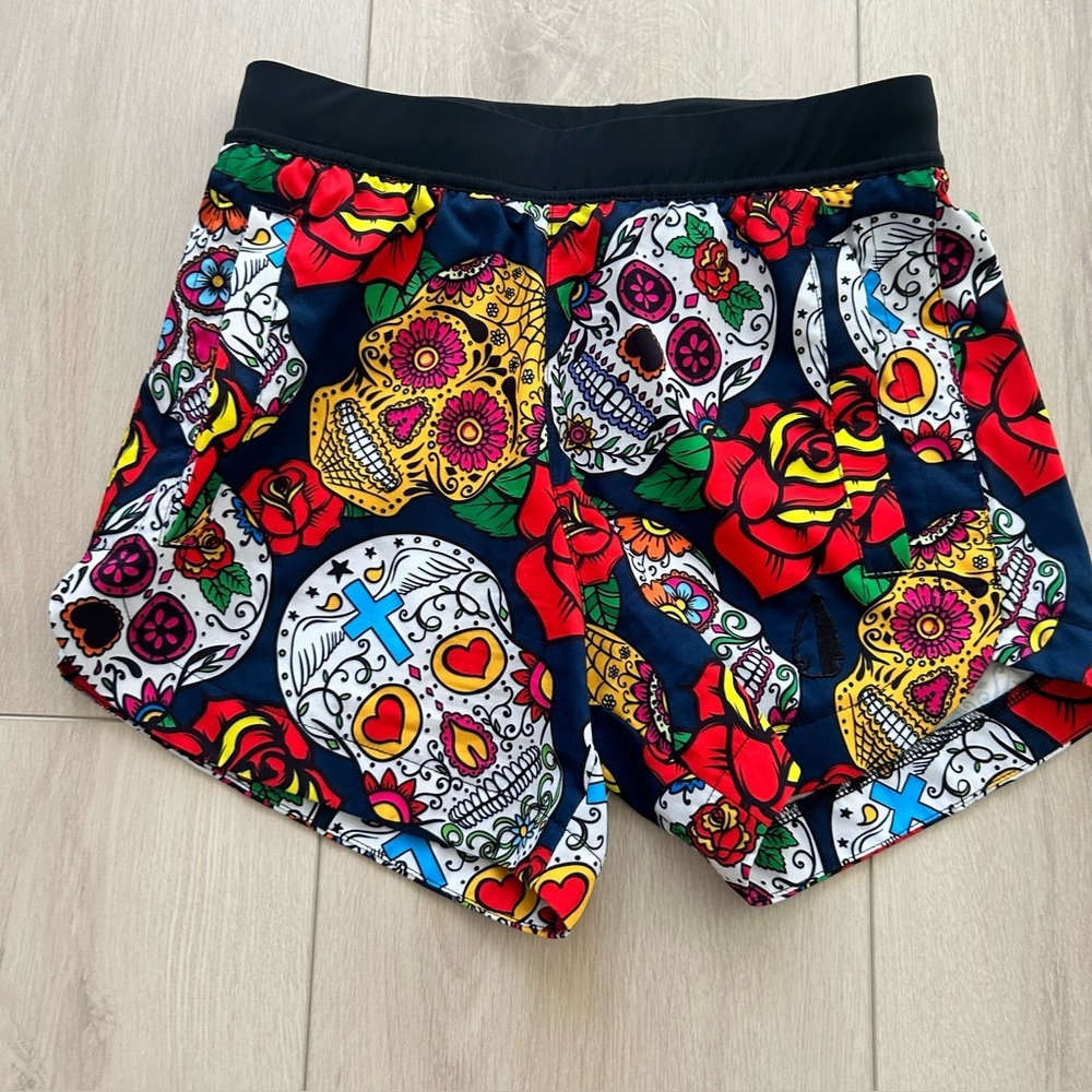 Day of the Dead Floral Skull Athletic Shorts - Multicolor